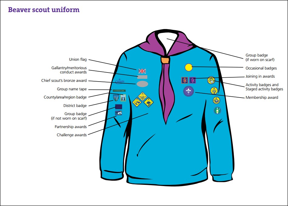 Beaver jumper with badge locations marked