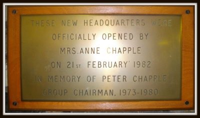 Commemorative plaque from the opening of 1st Woodley HQ on 21st February 1982