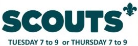 Scouts logo.
Tuesday 7 to 9
or
Thursday 7 to 9